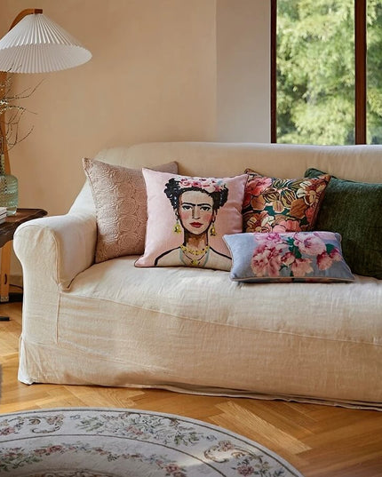 Frida Kahlo Pink Chenille Pillow Cushion