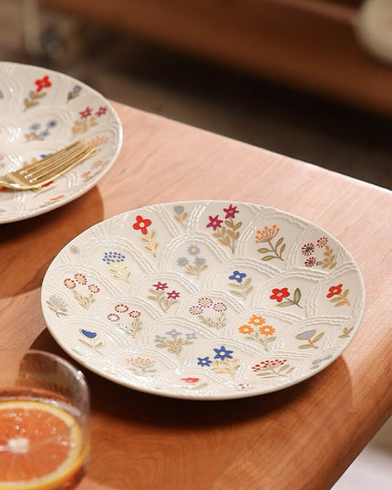 Relief Floral Ceramic Dinner Plate Set