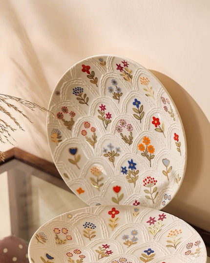 Relief Floral Ceramic Dinner Plate Set