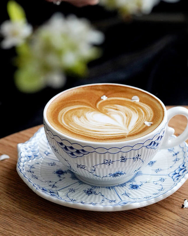 Blue & White Hand-Painted Ceramic Coffee Cup Set