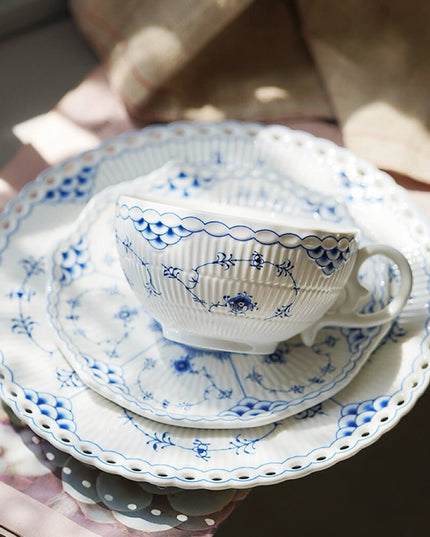 Blue & White Hand-Painted Ceramic Coffee Cup Set