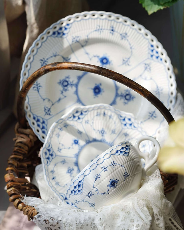 Blue & White Hand-Painted Ceramic Coffee Cup Set