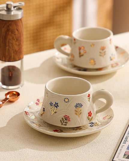 Autumn Pumpkin Relief Ceramic Coffee Cup Set