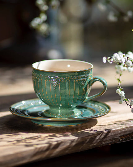 Lace Relief  Ceramic Coffee Cup Set