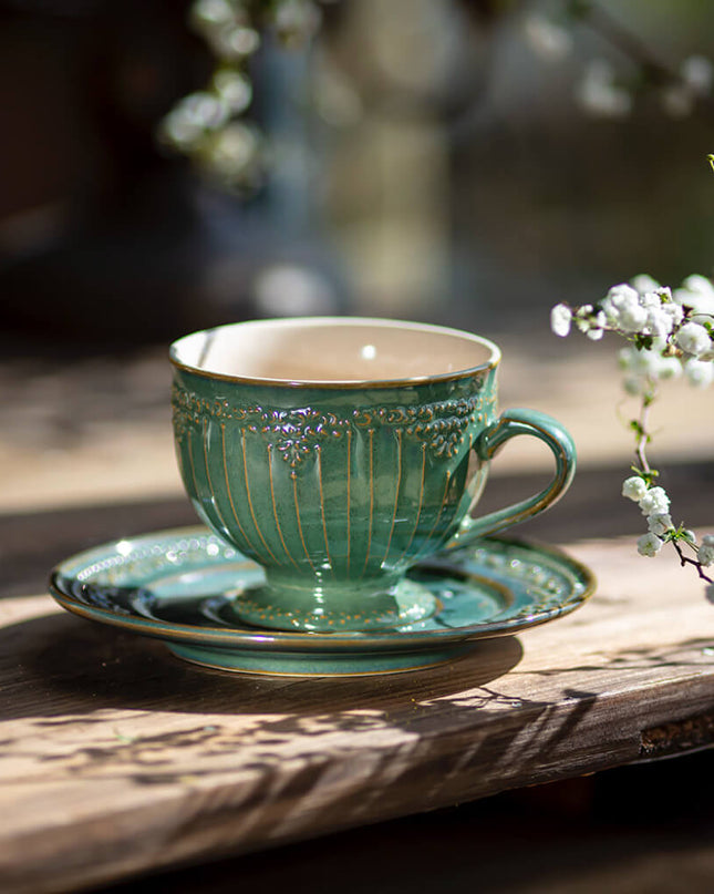 Lace Relief  Ceramic Coffee Cup Set