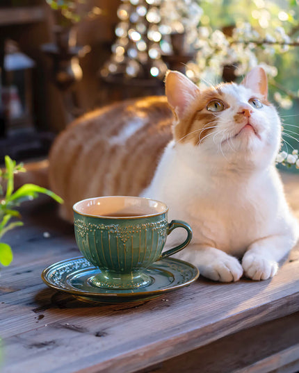 Lace Relief  Ceramic Coffee Cup Set