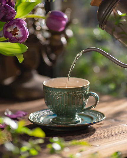 Lace Relief  Ceramic Coffee Cup Set