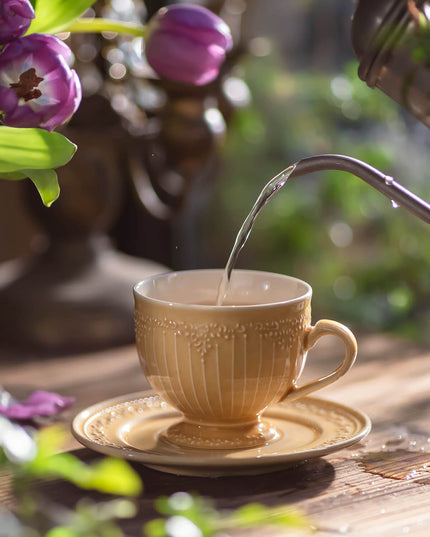 Lace Relief  Ceramic Coffee Cup Set