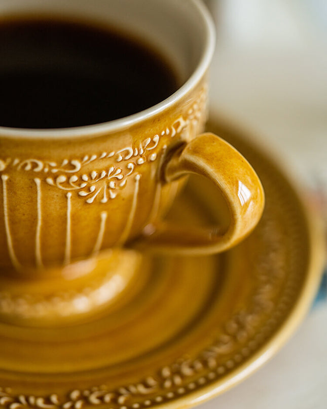 Lace Relief  Ceramic Coffee Cup Set