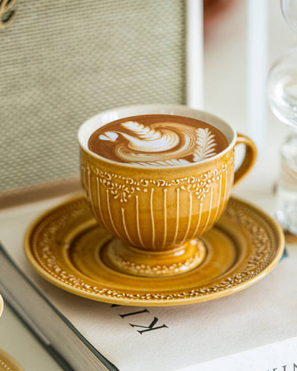 Lace Relief  Ceramic Coffee Cup Set