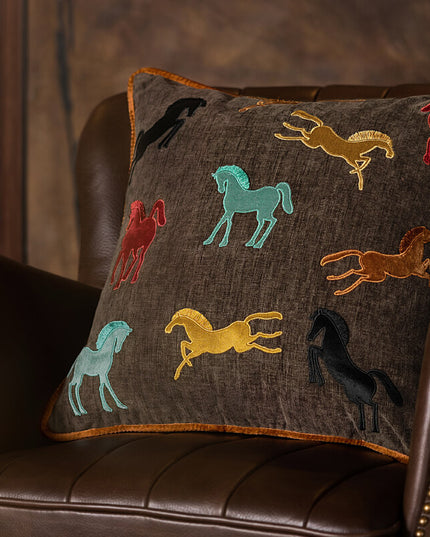Embroidered Vintage Cushion - Equestrian Gift