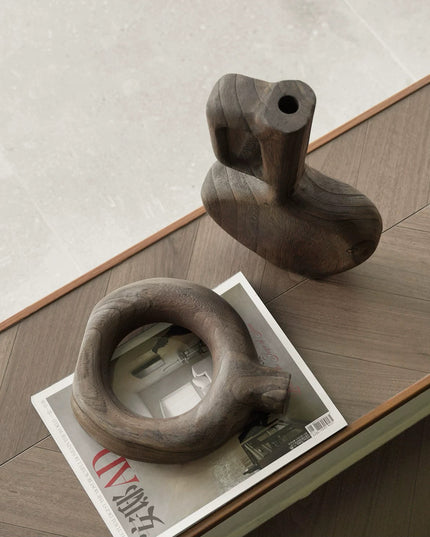 Minimalist Natural Wood Art Vase Set