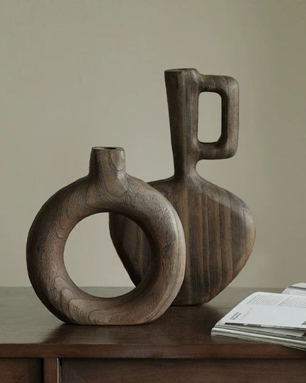 Minimalist Natural Wood Art Vase Set