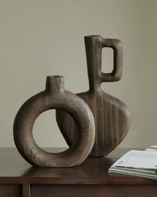 Minimalist Natural Wood Art Vase Set