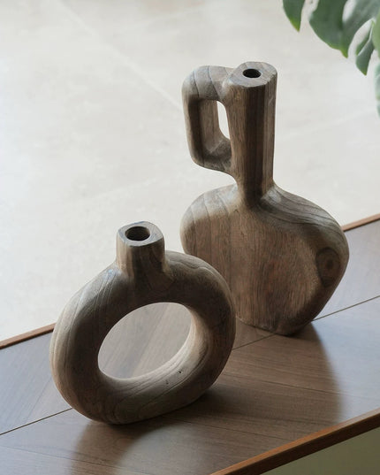 Minimalist Natural Wood Art Vase Set