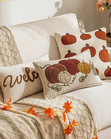 Autumn Pumpkin Embroidered Pillow - Halloween Edition