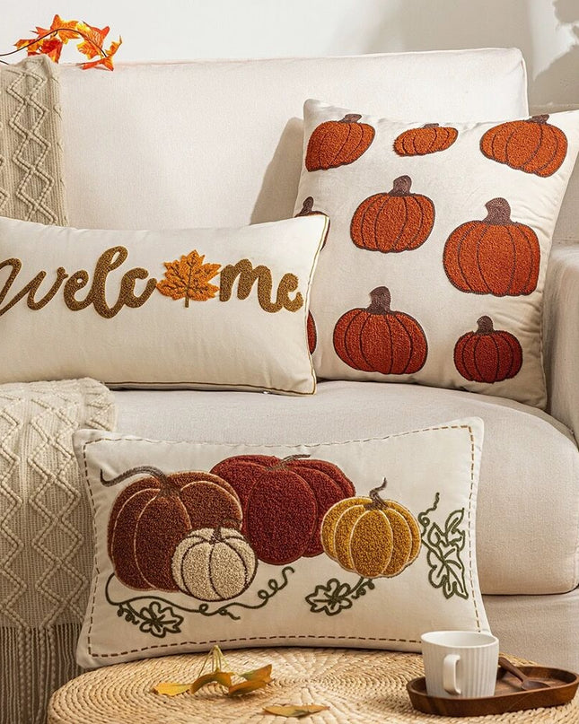 Autumn Pumpkin Embroidered Pillow - Halloween Edition