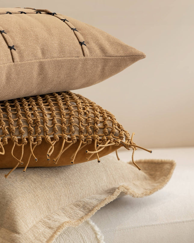 Wabi-Sabi Hand-knotted Cotton Linen Throw Pillows