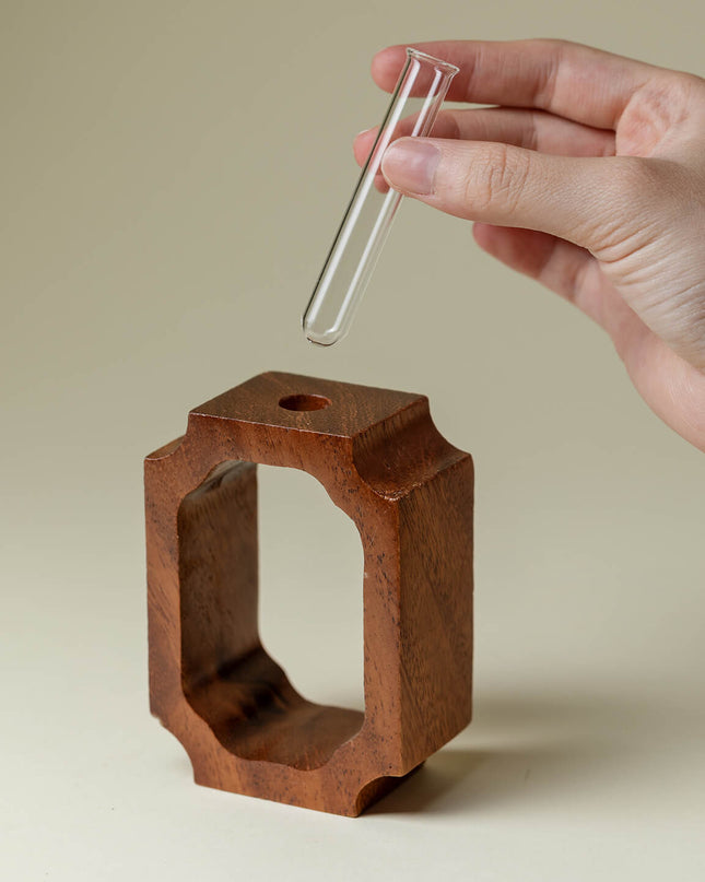 Teak Wood Art Glass Mini Vase