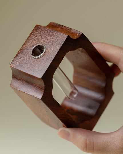 Teak Wood Art Glass Mini Vase