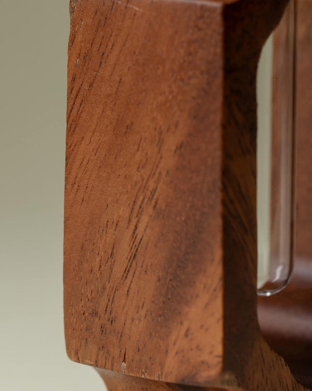 Teak Wood Art Glass Mini Vase
