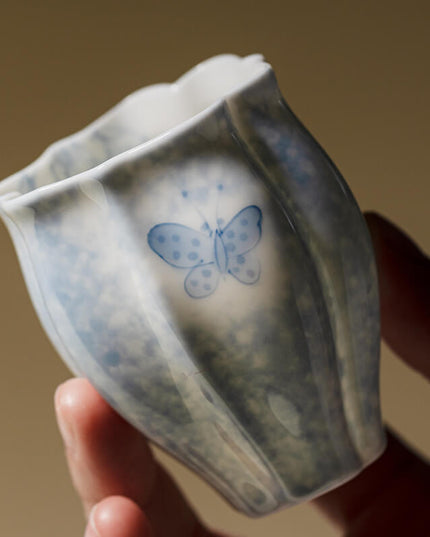Blue&White Lucky Butterfly Ceramic Espresso & Cup Set