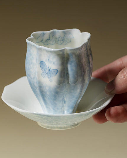 Blue&White Lucky Butterfly Ceramic Espresso & Cup Set