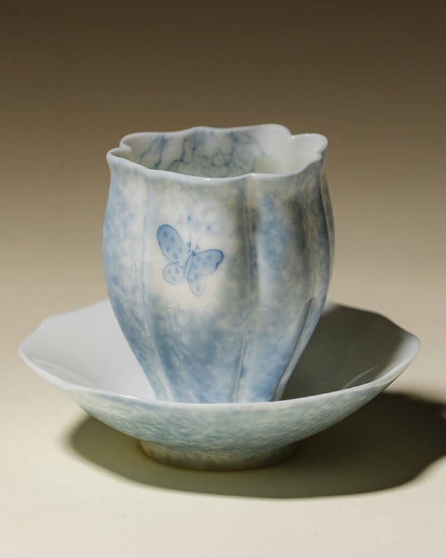 Blue&White Lucky Butterfly Ceramic Espresso & Cup Set