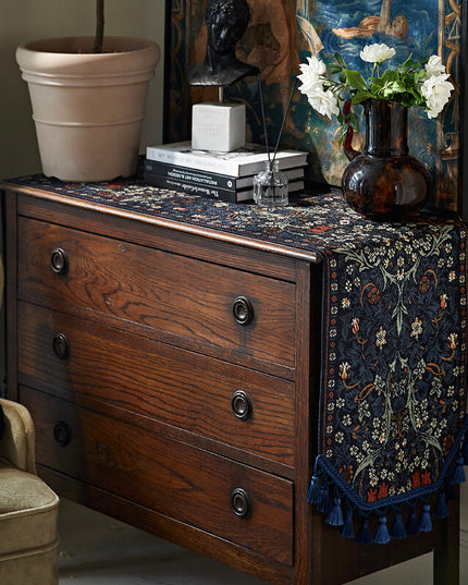 Embroidered Vintage Floral Tassel Wool Blend Table Runner