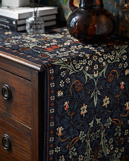 Embroidered Vintage Floral Tassel Wool Blend Table Runner