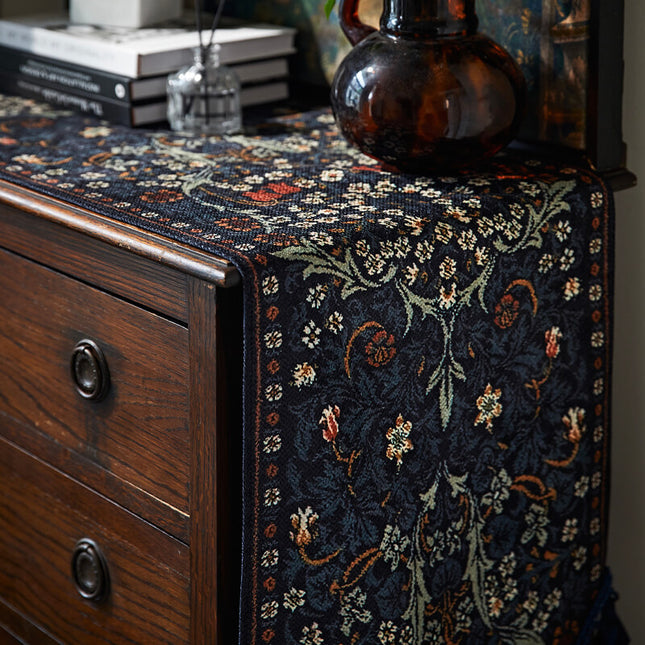 Embroidered Vintage Floral Tassel Wool Blend Table Runner