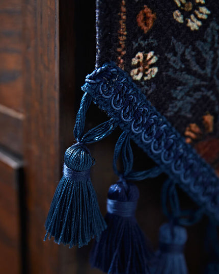 Embroidered Vintage Floral Tassel Wool Blend Table Runner