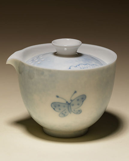 Camping Ceramic Butterfly Travel Tea Cup & Bag Set