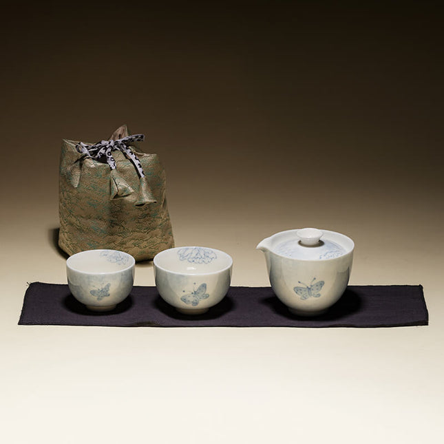 Camping Ceramic Butterfly Travel Tea Cup & Bag Set