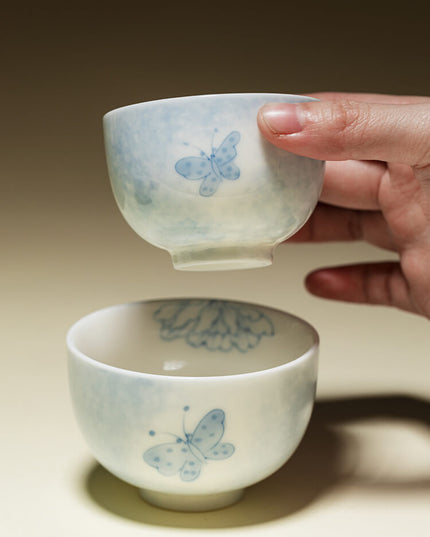 Camping Ceramic Butterfly Travel Tea Cup & Bag Set