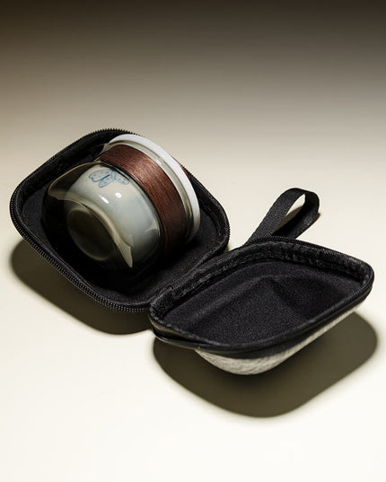 Japanese Butterfly Ceramic Camping Travel Teacup & Bag Set