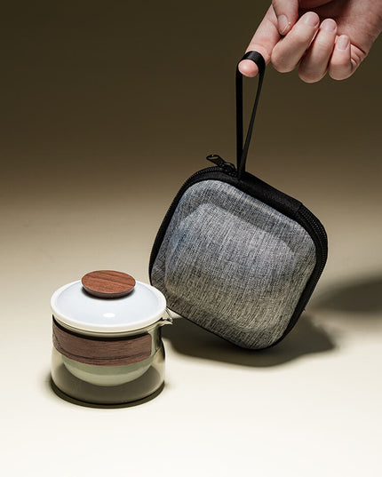 Japanese Butterfly Ceramic Camping Travel Teacup & Bag Set