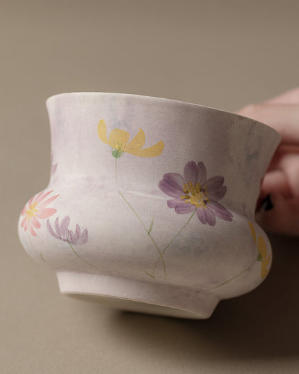 Japanese Hand-Painted Floral Ceramic Espresso & Tea Cup