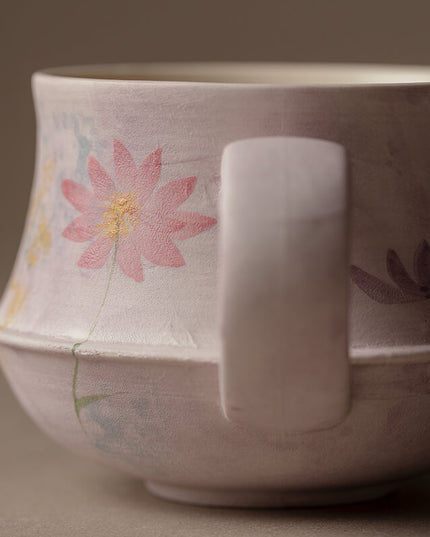 Japanese Hand-Painted Ceramic Floral Office Coffee Mug