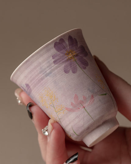 Japanese Hand-Painted Ceramic Floral Mug & Teacup