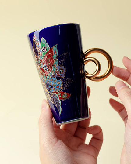 Japanese Lucky Butterfly Ceramic Mug Double Handle