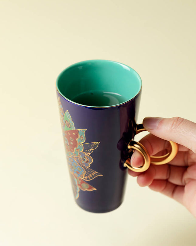 Japanese Lucky Butterfly Ceramic Mug Double Handle