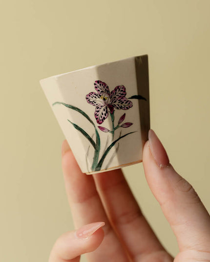 Wabi-Sabi Hand-Painted Floral Ceramic Espresso & Tea Cup Set