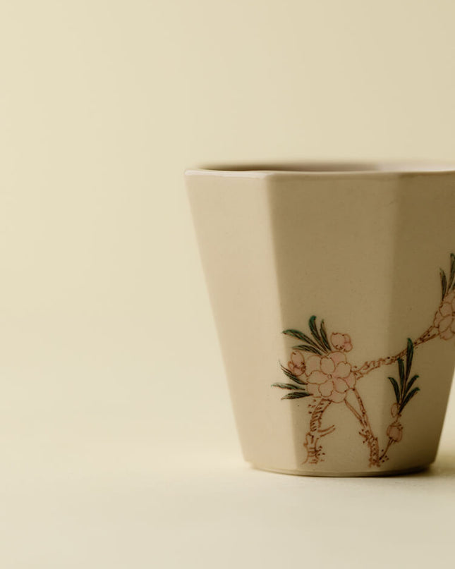 Wabi-Sabi Hand-Painted Floral Ceramic Espresso & Tea Cup Set