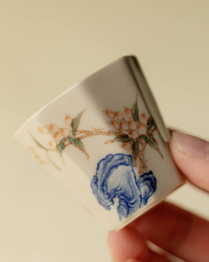 Wabi-Sabi Hand-Painted Floral Ceramic Espresso & Tea Cup Set