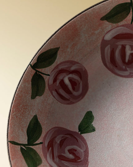 Wabi-Sabi Style Hand-Painted Rose Ceramic Dinner Plate Set