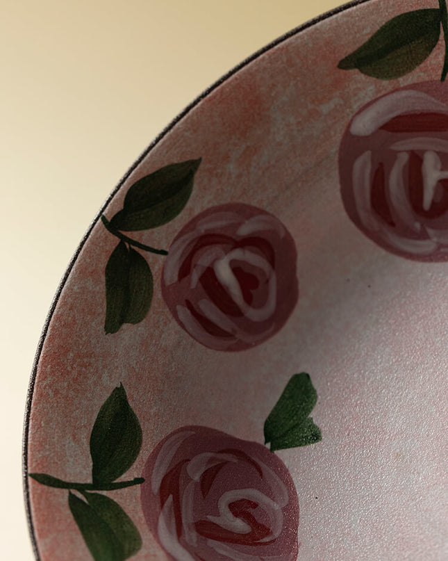 Wabi-Sabi Style Hand-Painted Rose Ceramic Dinner Plate Set