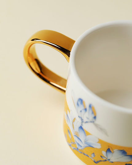 Japanese Hand-Painted Magnolia Ceramic Coffee Cup Set