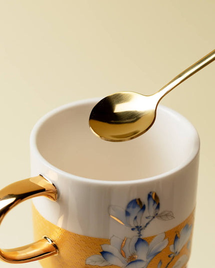 Japanese Hand-Painted Magnolia Ceramic Coffee Cup Set