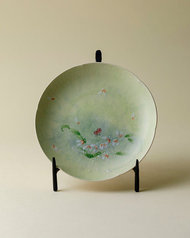 Japanese Wabi-Sabi Style Hand-Painted Garden Ceramic Dinner Plate